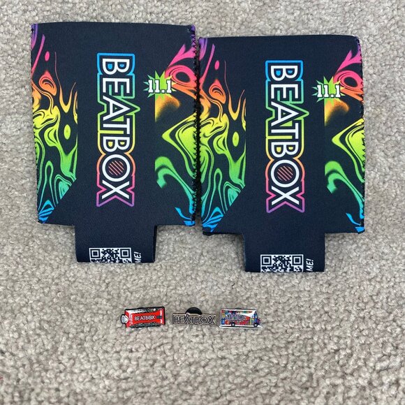 BeatBox Drink Cooler Koozies Pair Neoprene 500ml Square Carton With 3 Pins - Picture 1 of 5